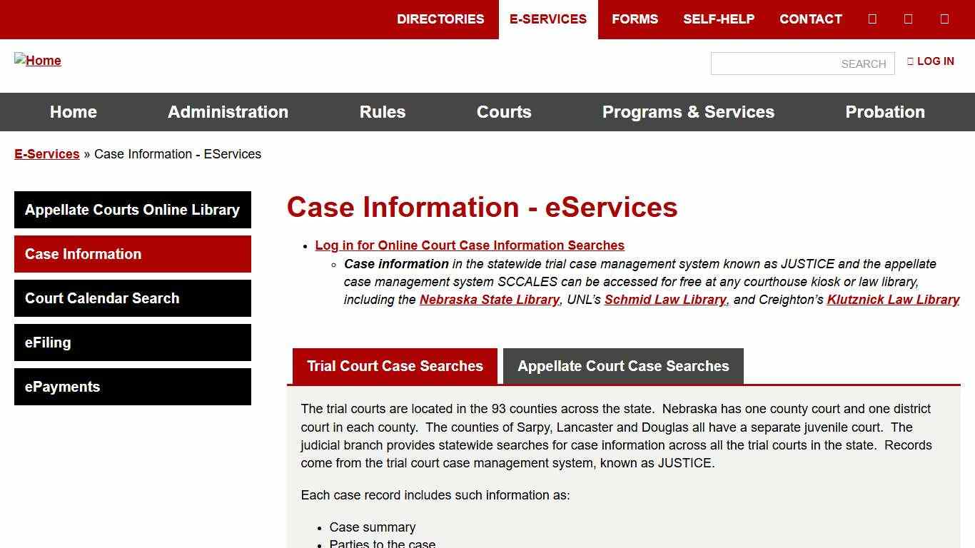 Case Information - eServices Nebraska Judicial Branch
